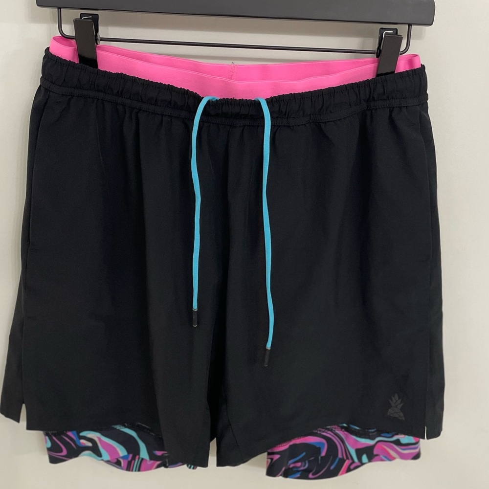 Chubbies Black Shorts with Pink Waistband and Blue Drawstring